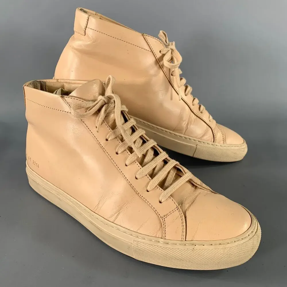 COMMON PROJECTS Size 8 Peach Leather High Top Sneakers